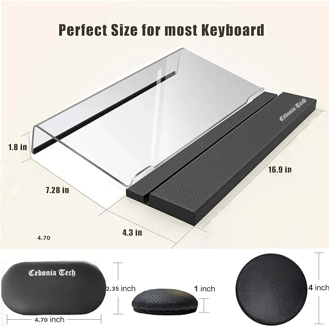 Wrist Rest for Computer Keyboard & Mouse- 4 in 1 Pack , Hard Memory Foam Ergonomic Wrist Rest stand for Keyboard and Mouse with clear Acrylic Keyboard Riser, Gaming Support , Easy Clean, Non Slip Base