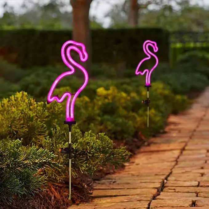 Flamingo Solar Garden Stake Lights, Set of 2 Outdoor Solar Pathway Light for L