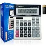 Empire Desk Calculator with Large Key Buttons, 12 Digits, Large Eye-Angled Display, Solar and Battery Powered for Home and Office (Battery Included)