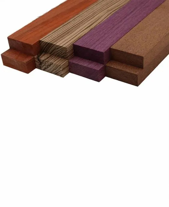 Imported Exotic Hardwood Variety Pack Padauk, Zebrawood, Purpleheart, and Merbau