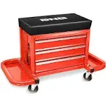 3-Drawer Rolling Mechanics Creeper Seat w/Tool Tray (Red)