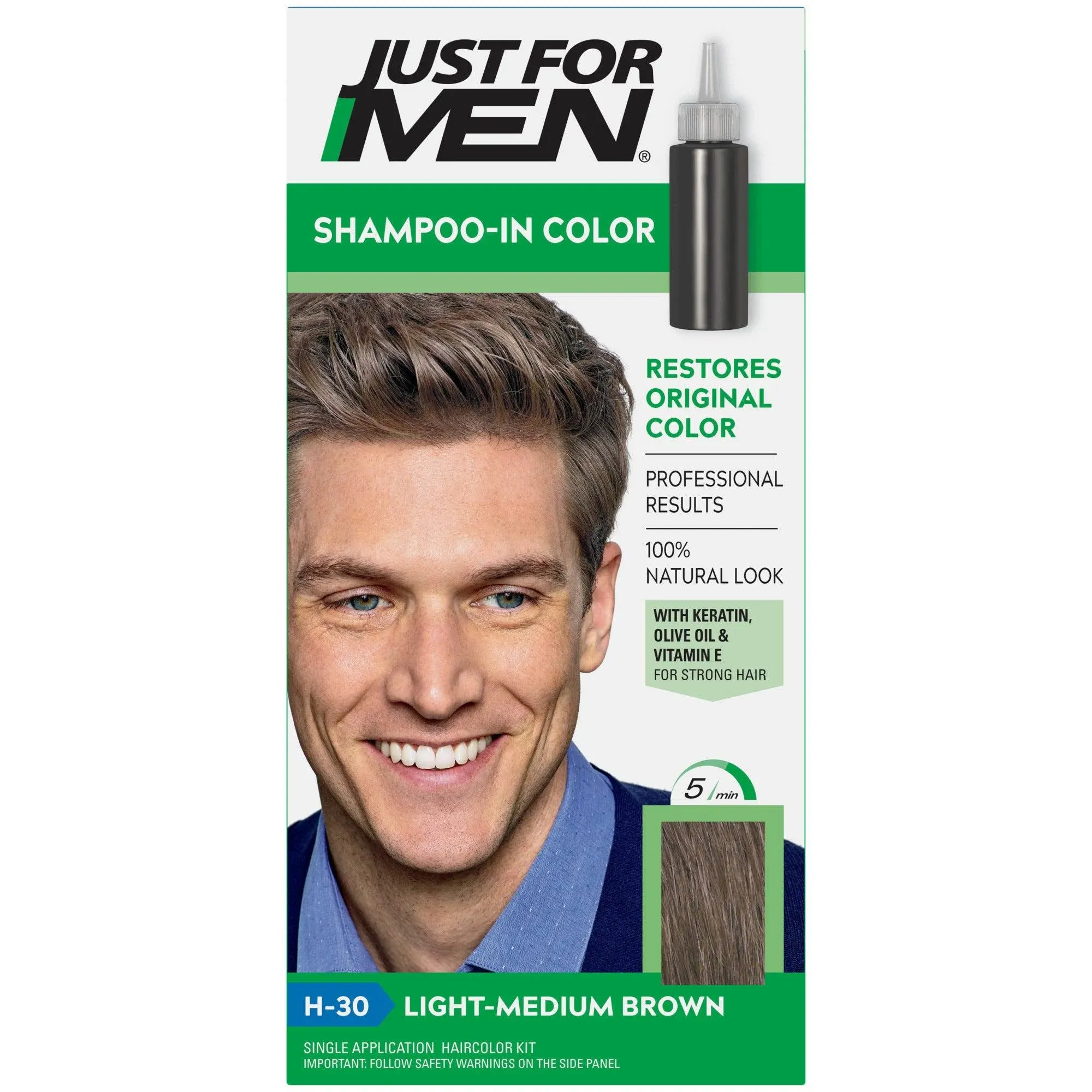 Just For Men Shampoo-in Color Men&#039;s Hair Dye - Light-Medium Brown (H-30)