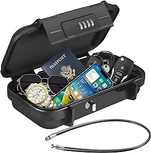 Puroma Portable Safe Box Travel Safe Box, Large Capacity Security Lockbox with Combination Code, Waterproof Key Lock Box with Removable Cable Handle for Beach Safe, Realtor, Personal Items Storage