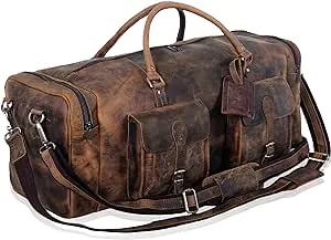 KomalC 28 inch Duffel Bag Travel Sports Overnight Weekend Leather Duffle Bag for Gym Sports Cabin Holdall bag (Distressed Brown)