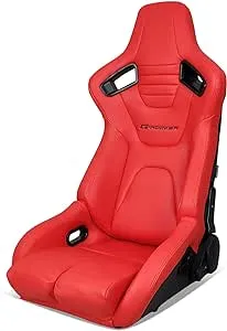 IKON MOTORSPORTS, Universal Bucket Racing Seat Left Driver Side with Dual Slider, Red PU Leather Reclinable