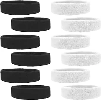 12 Sweatbands Cotton Sports Headbands Terry Cloth Moisture Wicking Athletic Basketball Headband by Kenz Laurenz