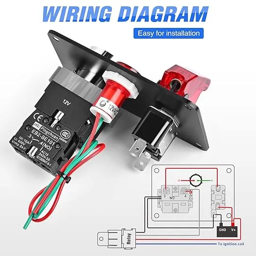 Nilight Ignition Switch Panel 12V 2 in 1 Rocker Switch with Engine Push Button Toggle Switches with Relay Wiring Harness LED for RV Truck Racing Car Boat Marine Trailer