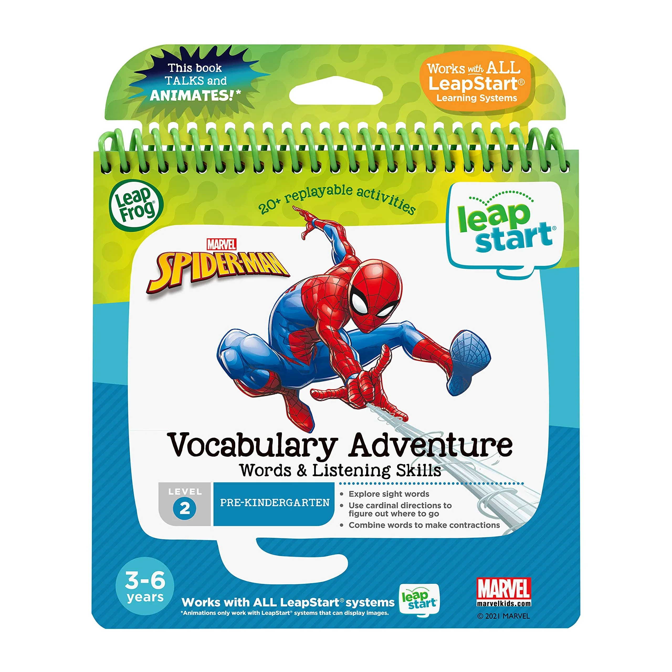 Leapfrog 30380020 Pre-K Level 2 Marvels Spider-Man Vocabulary Adventure Words & Listening Skills Activity Book