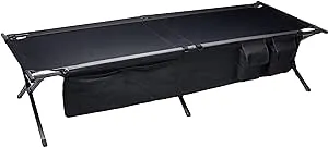 PORTAL Folding Portable Camping Cot, Guest Bed with Carry Bag and Side Storage Organizer, Camping Cots for Adults Sleeping, Away Tent Sleeping Cot Bed, Supports 300 LBS, Black