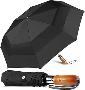 Lejorain Large Compact Golf Umbrella - Oversized Auto Open Close Folding Golf Umbrella Travel 210T Dupont Teflon Coated Vented Windproof Double Canopy for Women Men