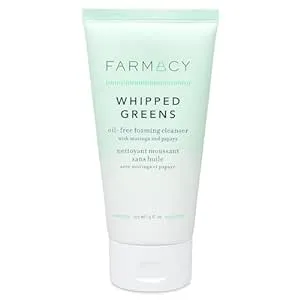 Farmacy Foaming Face Wash for Oily Skin - Whipped Greens Oil-Free Gentle Facial Cleanser + Exfoliator - Infused with Green Clay to Remove Impurities, Control Oil + Maintain Skin Hydration (150ml)