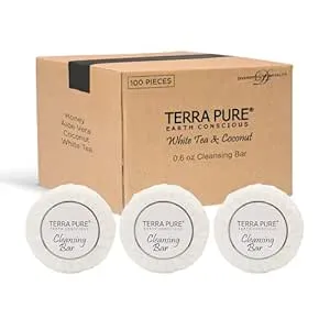 Terra Pure White Tea and Coconut Hotel Soap | Travel Size Toiletries Bulk Set for Airbnb Essentials | 0.6oz Bar Soap | 100 Pieces