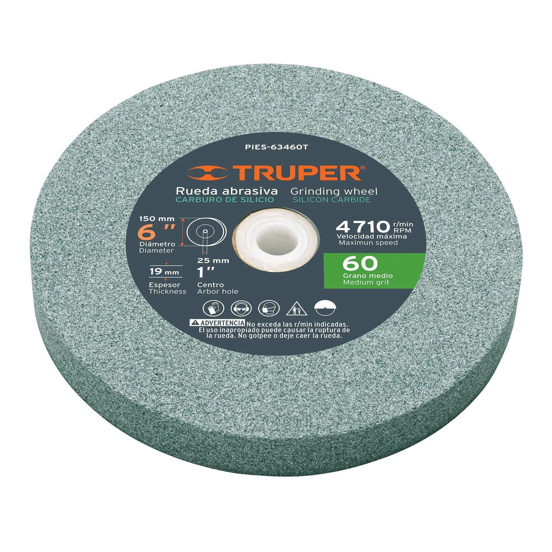 TRUPER PIES-63460T 6" Silicon Carbide Bench Grinding Wheels. Grit=60, Thickness=3/4", Drill=1". 1 Pack