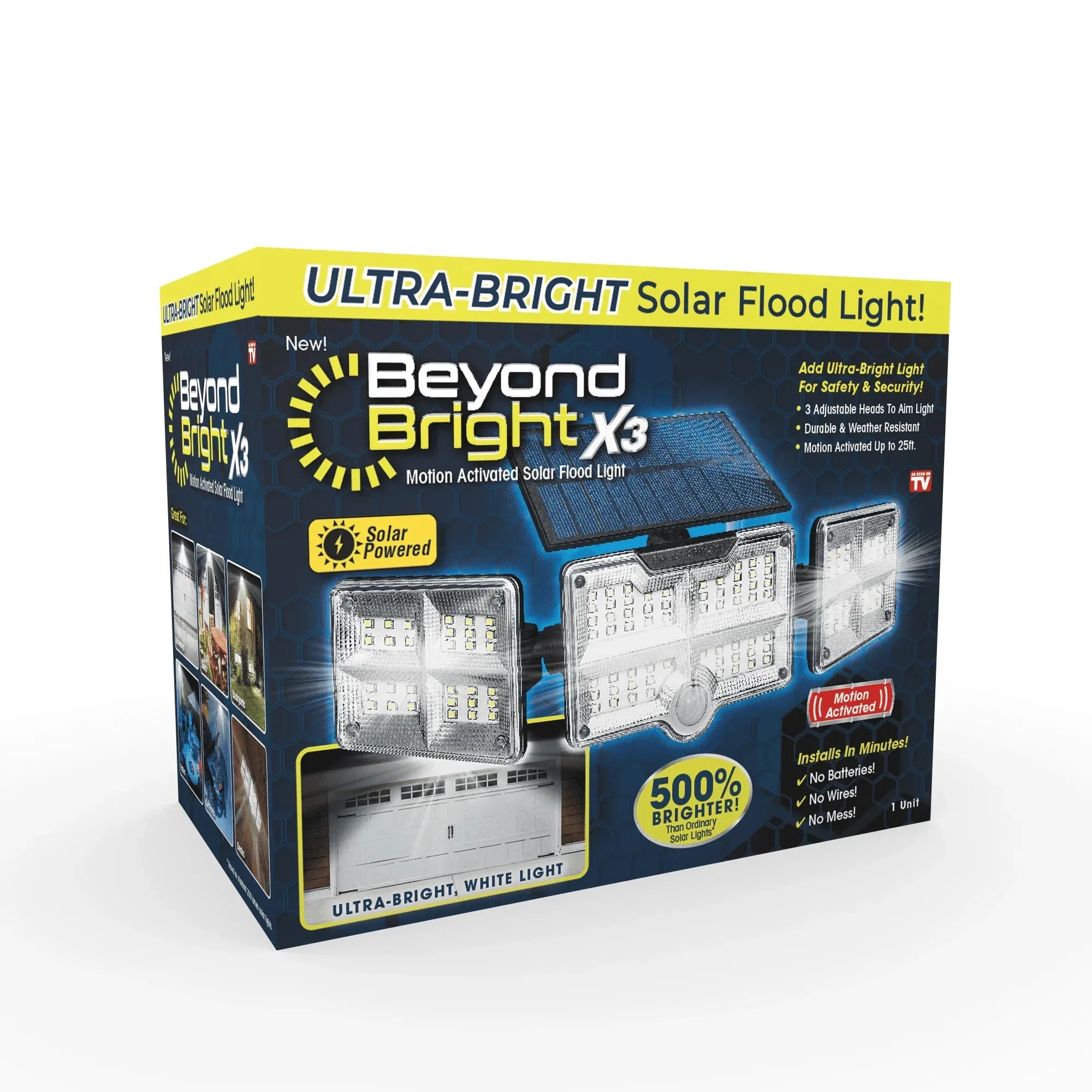 Beyond Bright X3 Motion-Sensing Solar Powered LED Black Floodlight