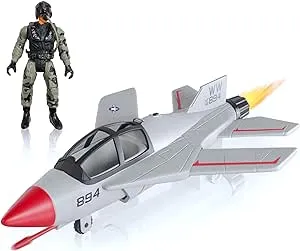 United States Air Force Sky Raider Fighter Jet Toy Airplane with Pilot & Missile - Realistic Military Aircraft & Soldier Action Figure - Bomber