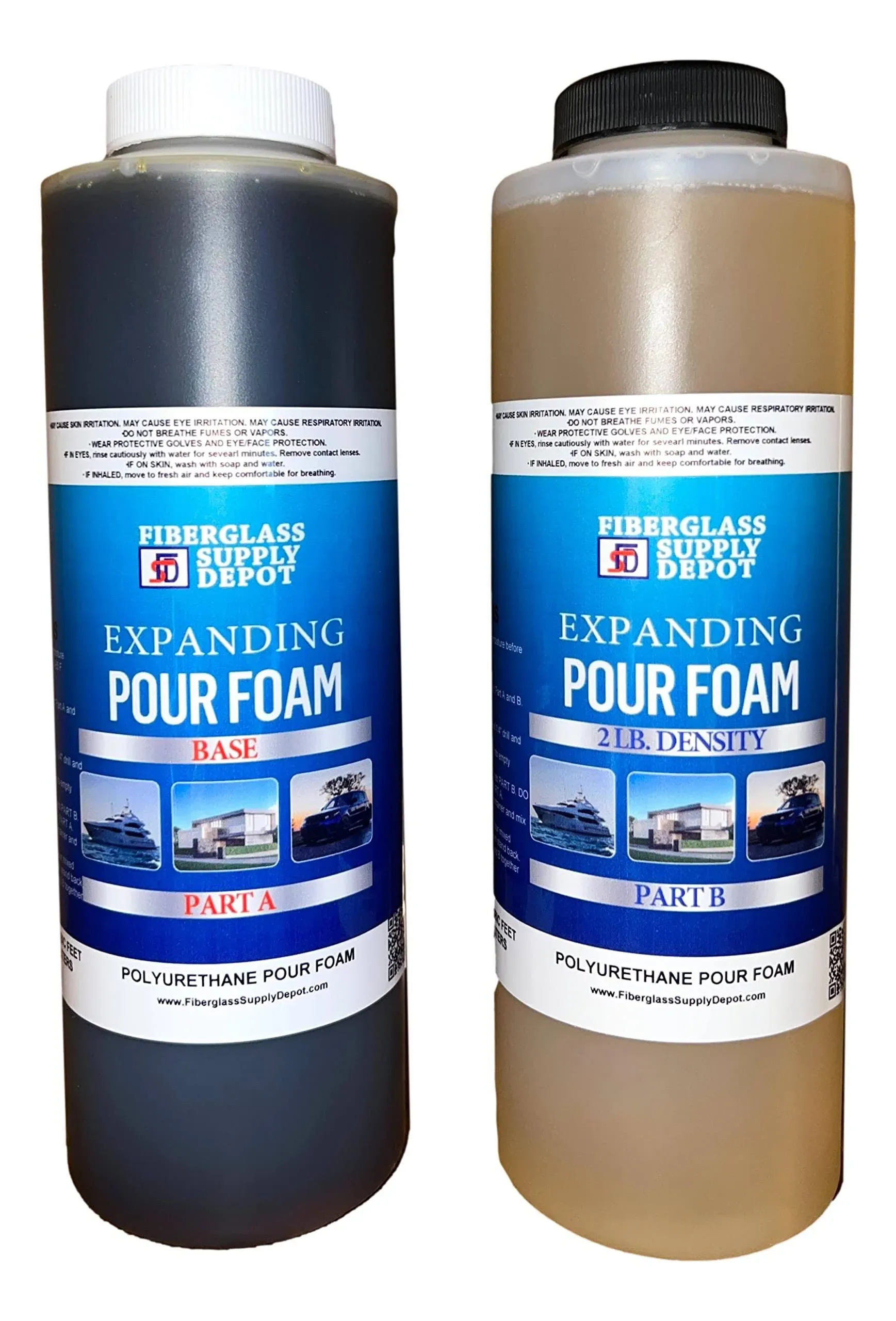 Fiberglass Supply Depot 2 lb. Density Expanding Foam Kit: 2 Part Closed Cell Polyurethane Liquid Foam for Boat and Dock Flotation, Insulation,