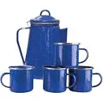 Stansport Enamel 8-Cup Coffee Pot with Percolator & Four 12oz Mugs