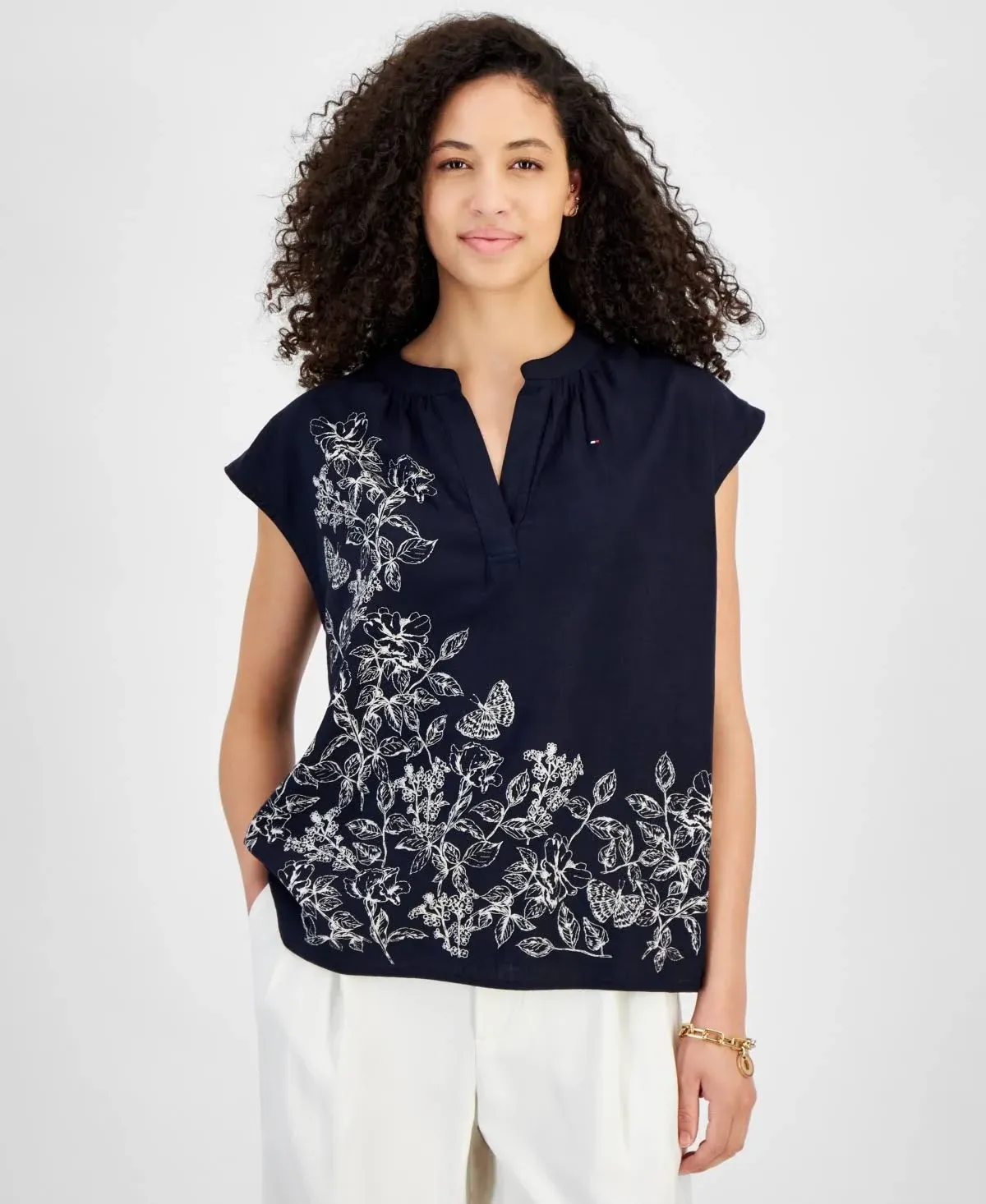 Tommy Hilfiger Women's Short Sleeve Butterfly Popover Clothing Sky