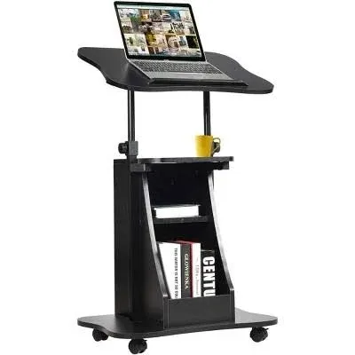 Tangkula Mobile Laptop Podium, Height Adjustable Podium Stand, Standing Desk, Rolling Desk Laptop Cart with Swivel Top & Movable Wheels