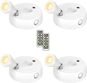 Olafus Spot Lights Indoor 4 Pack, Wireless Spotlight Battery Operated, Dimmable LED Accent Light Remote Control, 2700K Warm White Small Uplight Focus Light for Display Painting Picture Artwork Closet