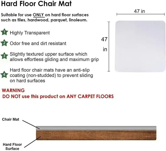 47&#039;&#039;×47&#039;&#039; Chair Mat for Hard Wood Heavy Duty Floor Protector Easy Clean