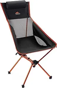 Cascade Mountain Tech Outdoor High Back Lightweight Camp Chair with Headrest and Carry Case - Black