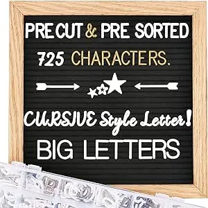 Changeable Felt Letter Board with Letters, Pre Cut & Sorted 725 Letters, First Day of School Board, 10x10 Inch Message Board, Classroom Decor Farmhouse Wall Decor Sign Board