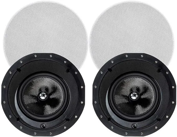 Monoprice alpha in-ceiling speakers 8in carbon fiber 2-way with 15 angled drivers (pair)