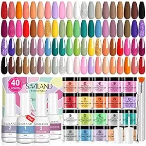 Saviland 49 Pcs Dip Powder Nail Kit - 40 Colors All Season Dip Powder Nail Dip Powder Kit with 4*15 ml Dip Liquid Set Base & Top Coat Activator Brush Saver Nail Art Tools for Nail Salon Home DIY