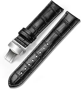 iStrap Leather Watch Band -Alligator Grain Embossed Pattern Calfskin Replacement Strap-Stainless Steel Deployment Buckle with Push Buttons-Bracelet for Men Women-18mm 19mm 20mm 21mm 22mm 24mm