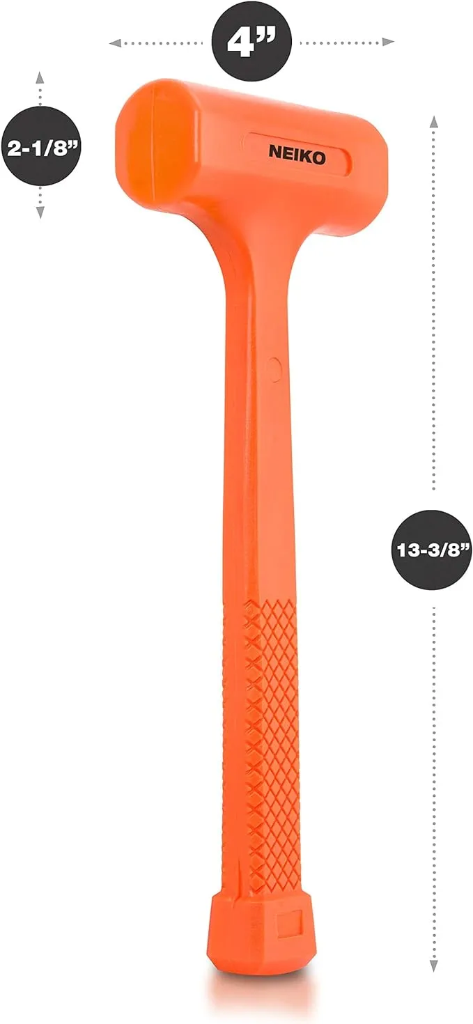 Neiko 02847A 2 LB Dead Blow Hammer, Neon Orange | Unibody Molded | Checkered Grip | Spark and Rebound Resistant