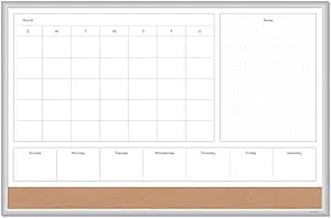 U Brands Magnetic Dry Erase 4-in-1 Calendar Board, 36"x24", Silver Aluminum Frame