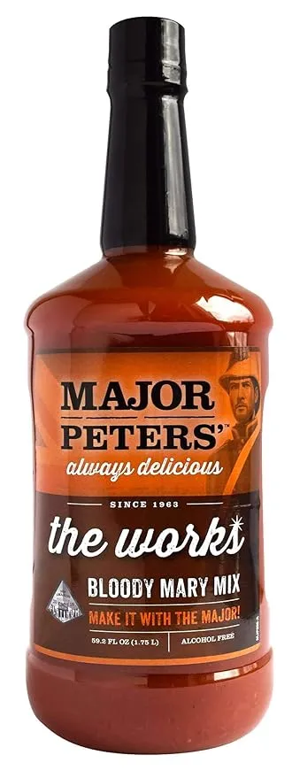 Major Peters' Premium, Full Body Bloody Mary Mix, Only Add Spirits & Garnishes for Ideal Drink, Original (59.2 Fl Oz Pack of 1)