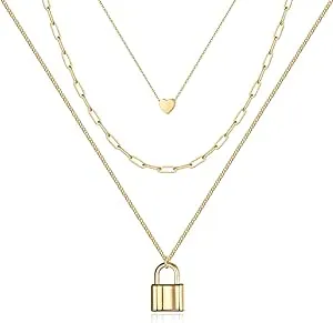 Turandoss Dainty Layered Choker Necklace, Handmade 14K Gold Plated Y Pendant Necklace Multilayer Bar Disc Necklace Adjustable Layering Choker Necklaces for Women