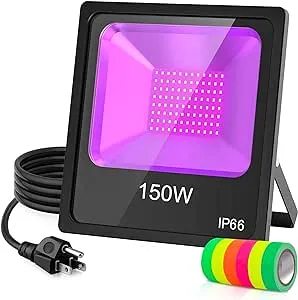 150W UV Black Light Glow Party, UV Flood Light with Plug(10ft Cable), IP66 150w