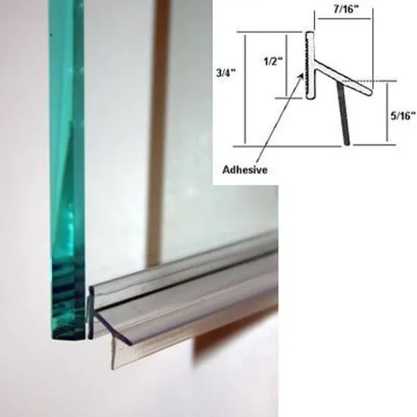 Clear Polycarbonate Drip Rail and Sweep Combination w/VHB Tape for Frameless Shower Doors - 33-5/8 in long