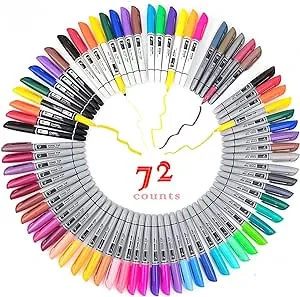 TOWON Permanent Markers 72 Assorted Colors - Waterproof Colored Pens Set 45 Fine Tip, 8 Ultra Fine, 8 Chisel Tip, 6 Neon, 5 Metallic Markers Home Office School Supplies for Kids, Adults Coloring