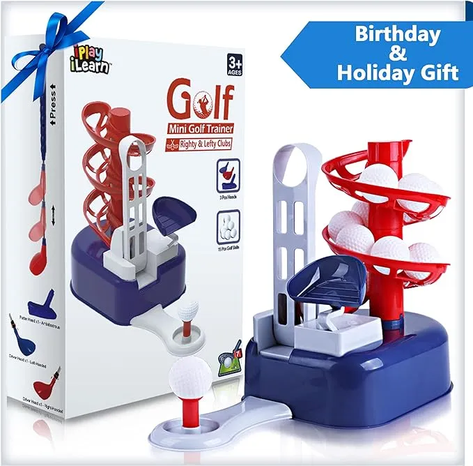 iPlay, iLearn Kids Golf Toys Set W/Left & Right Club Head, Indoor Outdoor Sport Toy, Training Golf Balls & Club Equipment, Active Birthday Gift Stocking 3 4 5 6 7 8 Year Olds Boys Toddler Child Girls