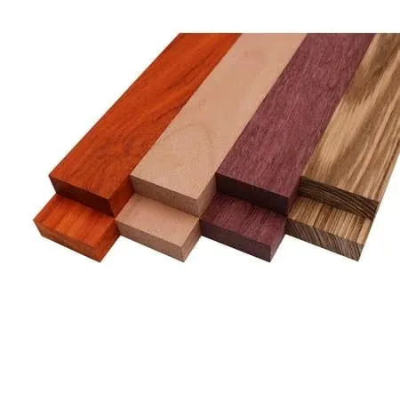 Imported Exotic Hardwood Variety Pack - Zebrawood, Purpleheart, Padauk, Okoume - 3/4 inch x 2 inch (8 pcs), Size: 3/4 x 2 x 12