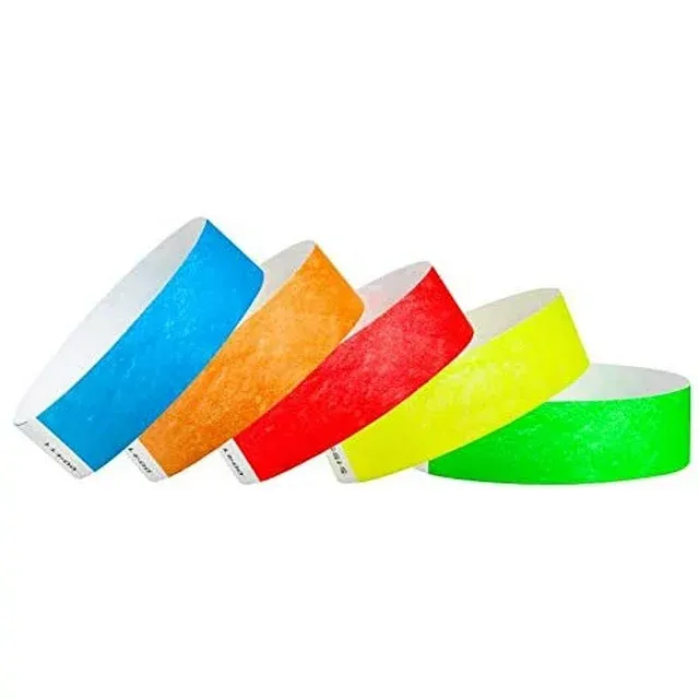 WristCo Variety Pack 3/4" Tyvek Wristbands - Red, Orange, Yellow, Green, Blue - 500 Pack Paper Wristbands for Events