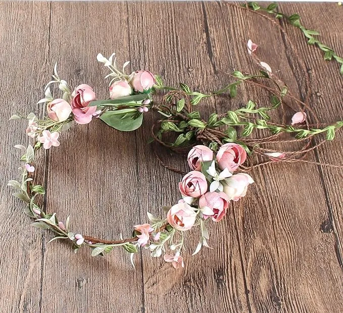 Floral Fall Adjustable Bridal Flower Garland Headband Flower Crown Hair Wreath Halo F-83 (A)