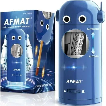 AFMAT Electric Pencil Sharpener for Colored Pencils 7-11.5mm, Auto in & Out, Fully Automatic Rechargeable Hands-Free Pencil Sharpener, Blue