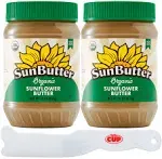 SunButter Creamy Organic Sunflower Seed Butter, 16 Ounce Plastic Jar Pack 2 - with Exclusive by The Cup Sandwich Spreader