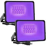 Onforu 2 Pack 30W UV LED Black Lights Flood Light with Plug(5ft Cable), IP66 Wat