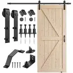 SMARTSTANDARD 36in x 84in Sliding Barn Door with 6.6ft Barn Door Hardware Kit & Handle, Pre-Drilled Ready to Assemble, DIY Unfinished Solid Spruce Wood Panelled Slab, K-Frame, Grey