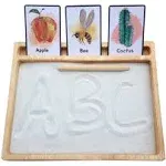 Montessori Sand Tray with Flashcard Holder and Flashcards | Play Sand & Wooden Stylus | Sensory Bin | Tactile & Sensory Toys | Wood Learning and Educational Toys | Montessori Toys | Sensory Tray