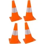 Orange Safety Cones - Hazard Cones (4Pc) 12" Hardware Plastic Safety Cone with Reflective Strip Collar - Great for Kids Play - Physical Distancing Barriers