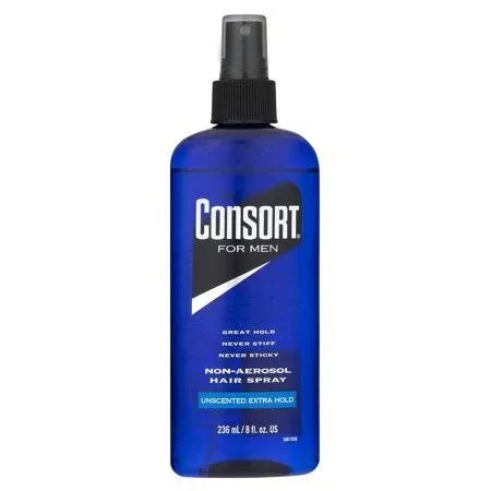 Consort Hair Spray for Men, Extra Hold, Unscented, Non-Aerosol - 8 Oz(pack of 4)