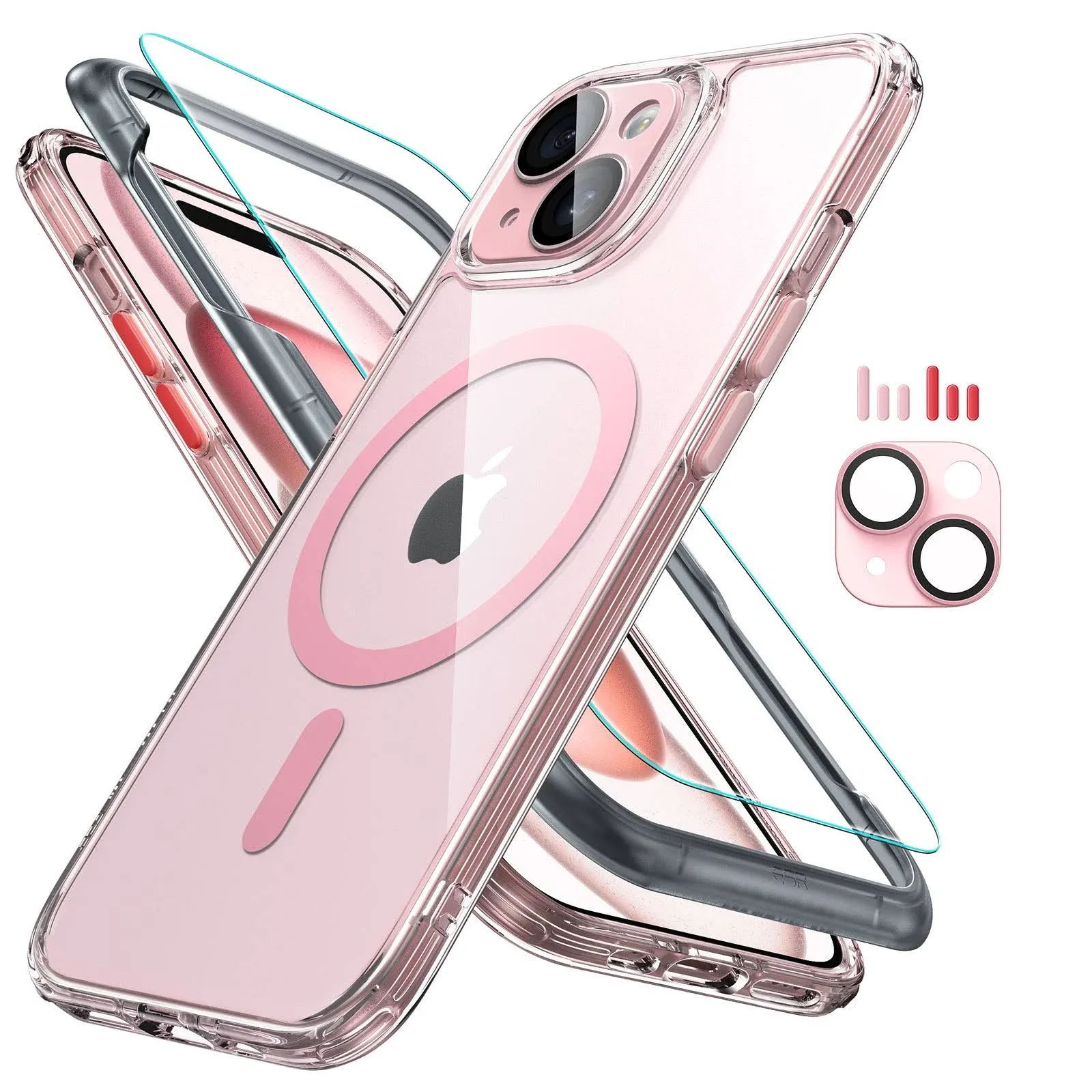 ESR for iPhone 15 Case Set, Translucent Matte Case with Screen Protector, Compatible with MagSafe, Military-Grade Protection, Classic Series, Clear Pink