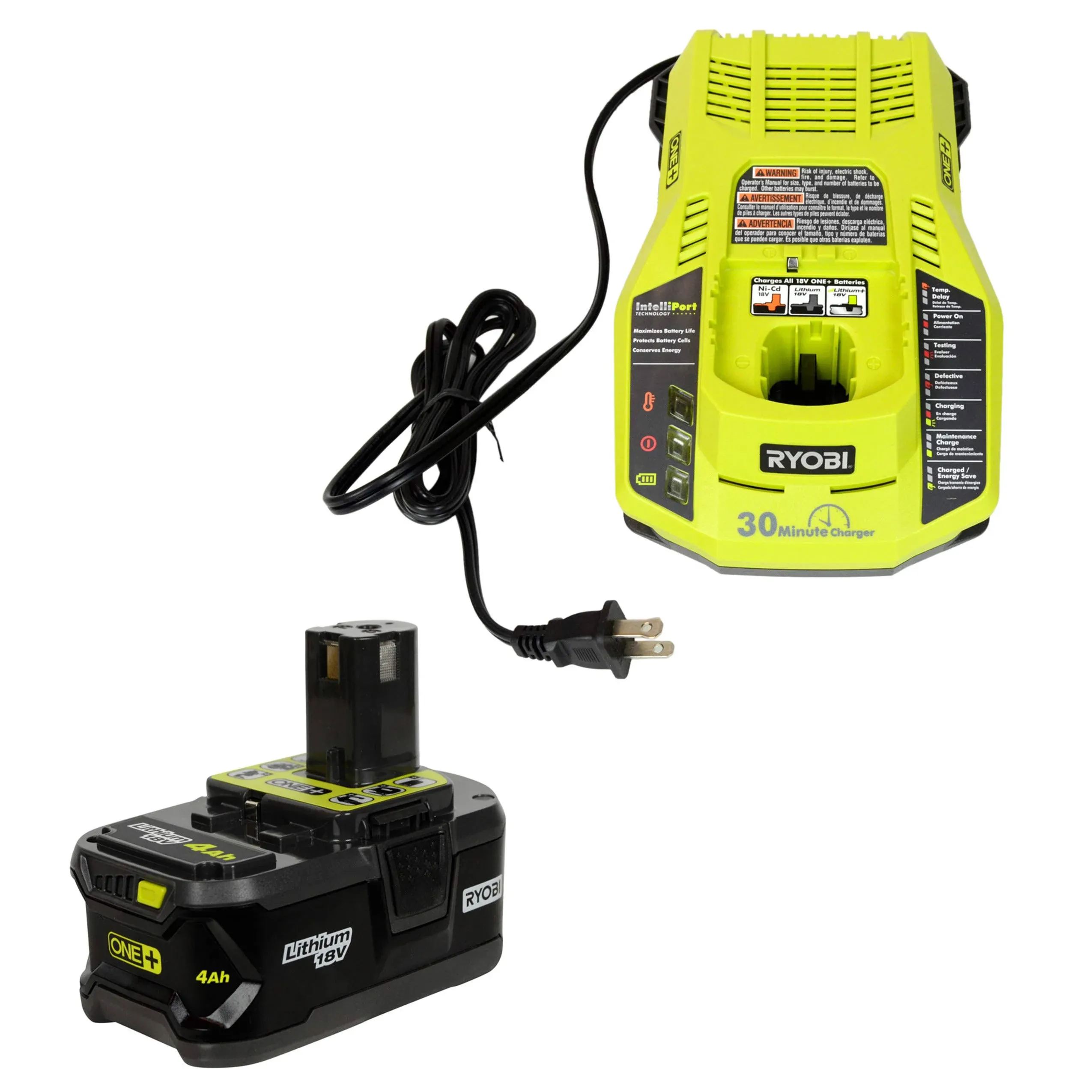 Ryobi (1) P117 18V Battery Charger & (1) P197 18V 4.0Ah Battery Pack